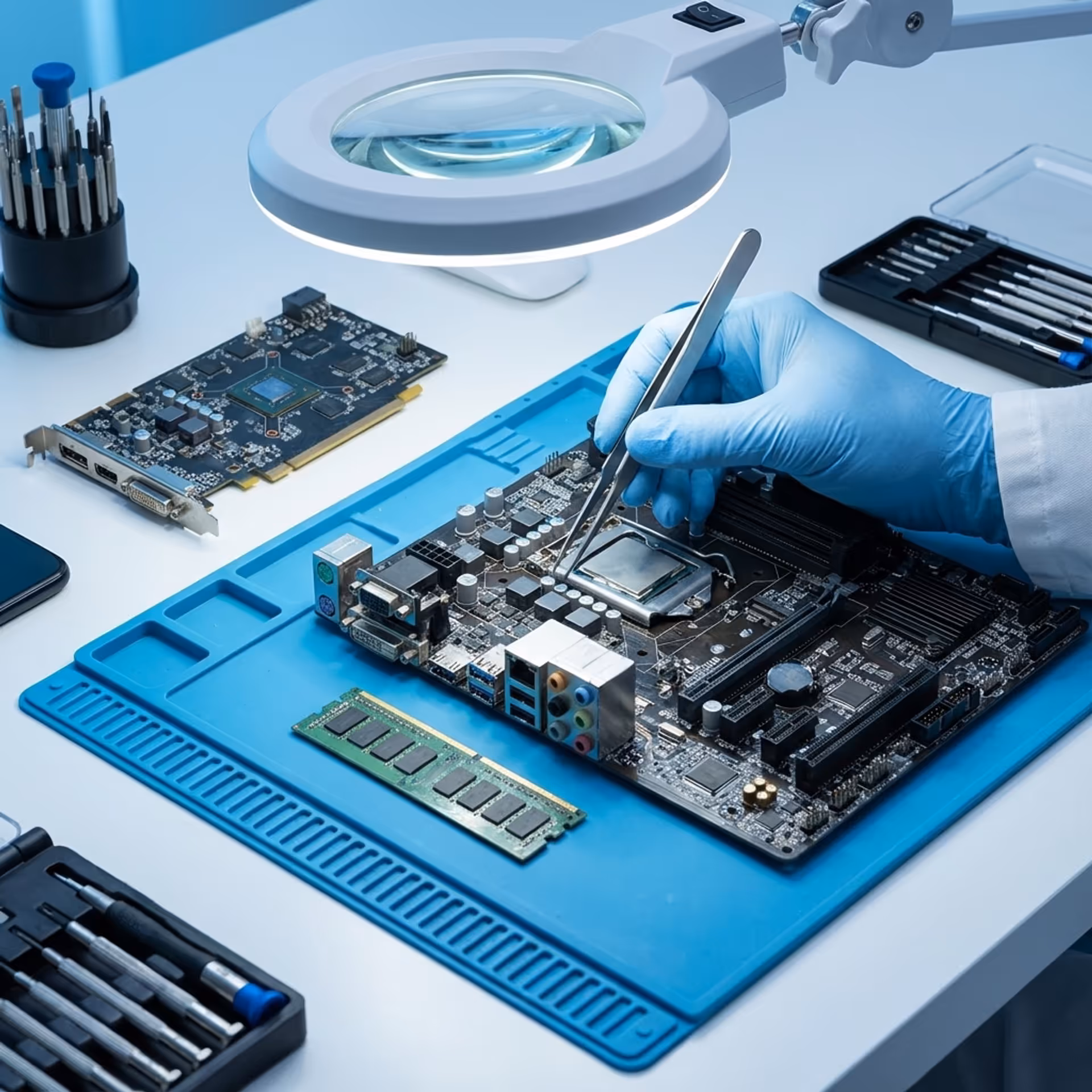 Technician working on computer