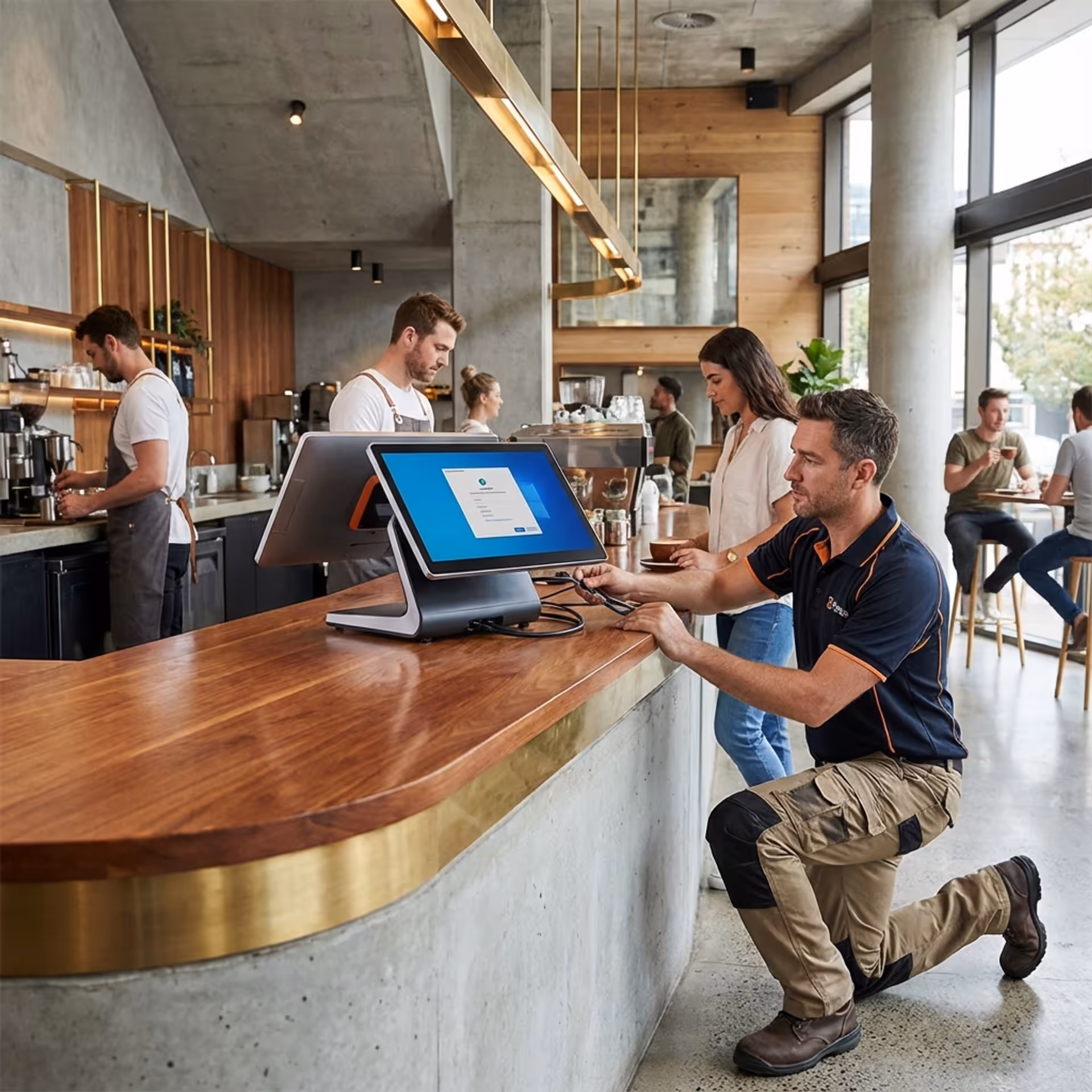 Technician working on computer