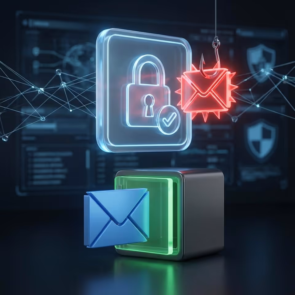 A computer screen showing a phishing email with a warning icon